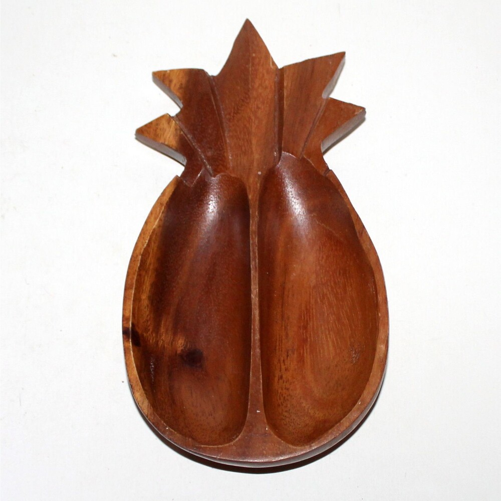 Vintage Pineapple Couble carved Wood Dish ICI Chicago Philippines midcentury
